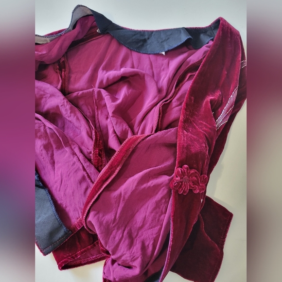 Vntg Velvet Womens Glitter Floral Cardigan Burgundy M? - Picture 4 of 8